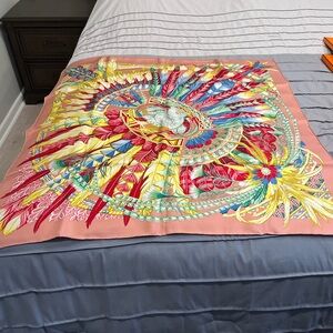 Hermes 90 Feather Print Silk Scarf